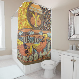 Vintage French Art Nouveau Nature Bird Pattern Shower Curtain