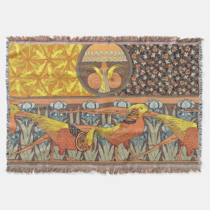 Vintage French Art Nouveau Nature Bird Pattern Throw Blanket