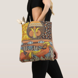 Vintage French Art Nouveau Nature Bird Pattern Tote Bag