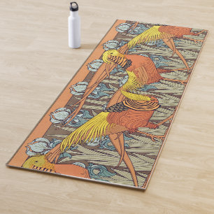 Vintage French Art Nouveau Nature Bird Pattern Yoga Mat