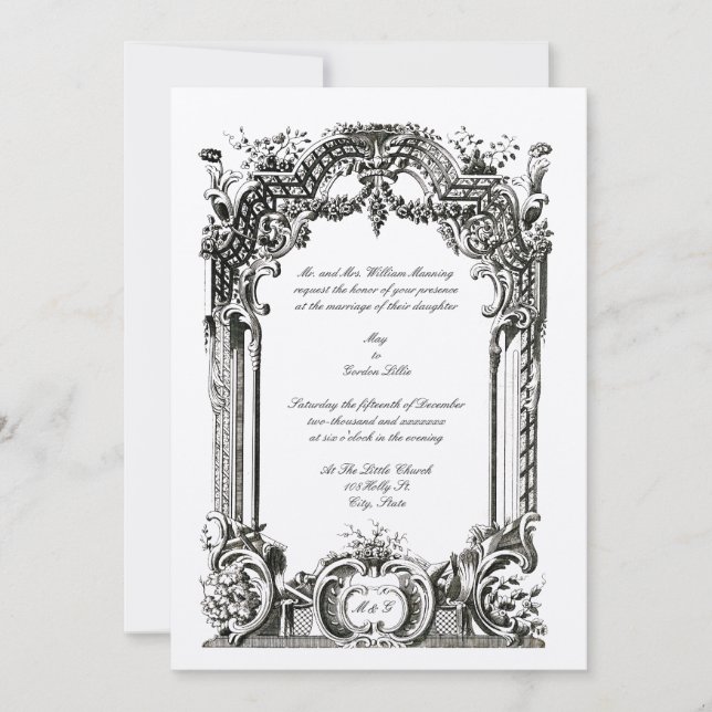 Vintage French Baroque Rococo Wedding Invitation (Front)