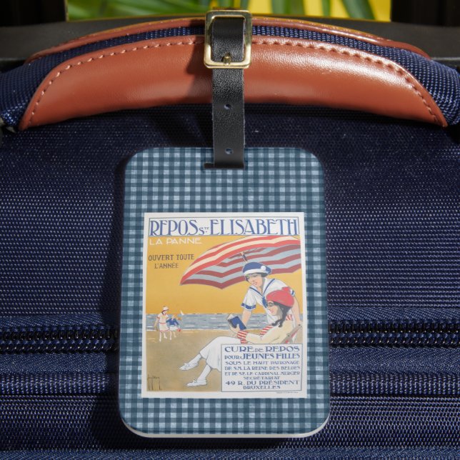 Vintage French Beach Travel Poster Luggage Tag (Front Insitu 2)