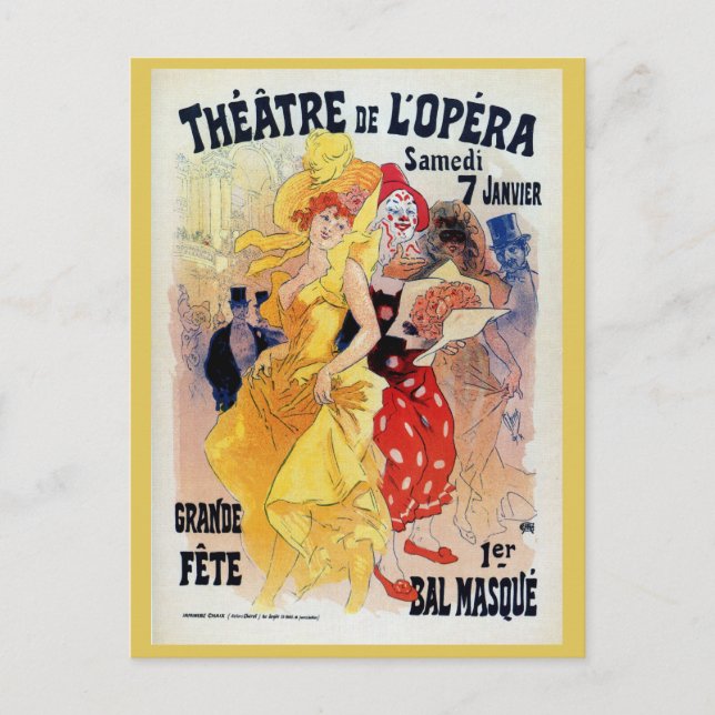Vintage French belle époque masquerade ball ad Postcard (Front)