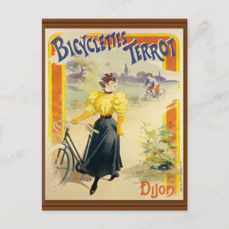 Vintage French Bicycle Poster Faux Wood Frame Postcard