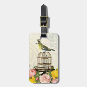 Vintage French bird and birdcage luggage tag