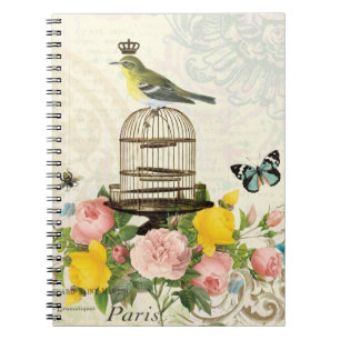Vintage French bird and birdcage notebook