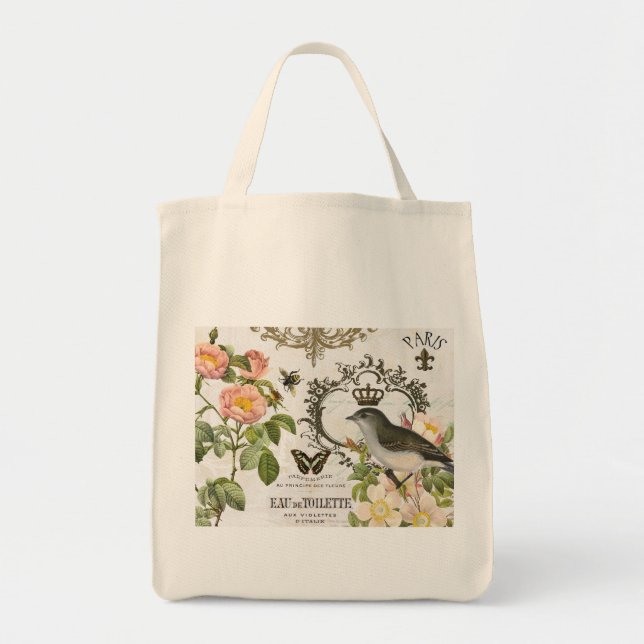 Vintage French Bird with crown tote bag (Front)
