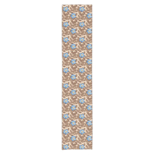 Vintage French Blue and Beige Floral Design Short Table Runner