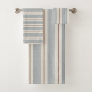Vintage French Blue & Brown - Neutral Farmhouse Bath Towel Set