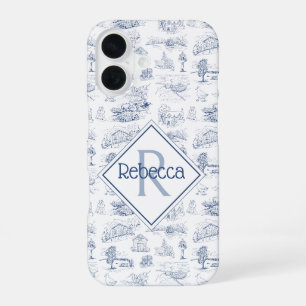 Vintage French Blue Country Farmhouse Monogram iPhone 16 Case