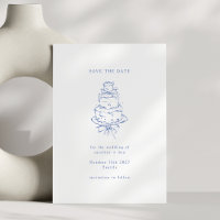 Vintage French Blue Doodle Minimalist Wedding Cake