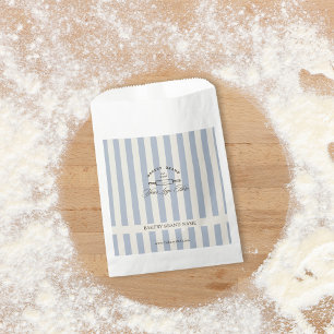 Vintage French Blue Elegant Striped Bakery Logo Favour Bag
