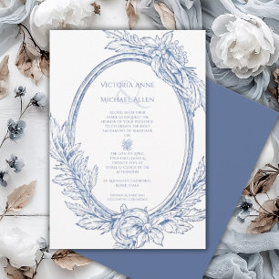 Vintage French Blue Elegant Wedding Invitation