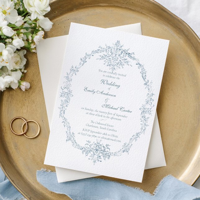 Vintage French Blue Wedding Frame Invitation (Creator Uploaded)