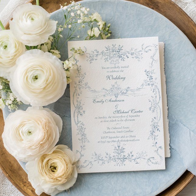 Vintage French Blue Wedding Frame Invitation (Creator Uploaded)