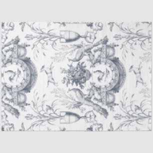 Vintage French Blue White Toile Peacock Birds Farm Tissue Paper