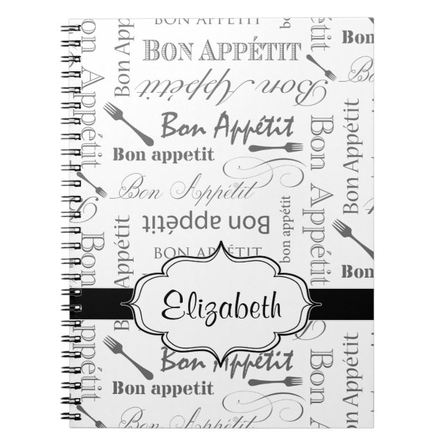 Vintage French Bon Appetit Black and White Notebook (Front)