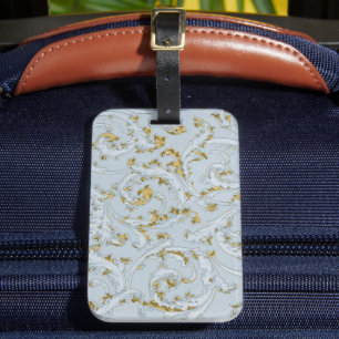 Vintage French Bon Voyage Blue Gold Scroll Fancy Luggage Tag