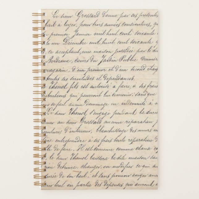 Vintage French Bordeaux Jardin Handwritten Script Planner (Front)