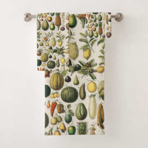 Vintage French Botanical Fruit Poster Art Bath Towel Set