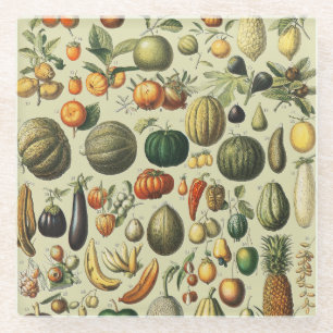 Vintage French Botanical Fruit Poster Art Glass Coaster