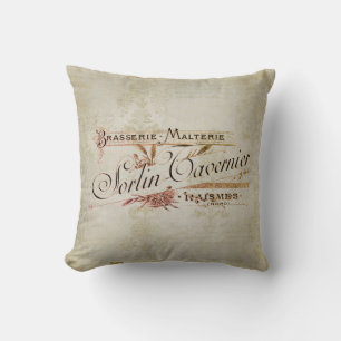 Vintage French Brewery Advertisement Cushion