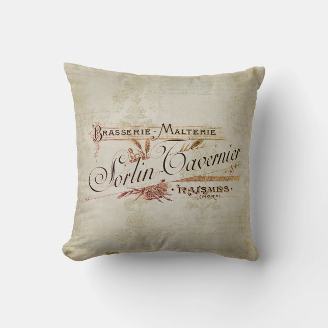 Vintage French Brewery Advertisement Cushion (Front)