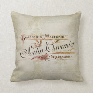 Vintage French Brewery Advertisement Cushion