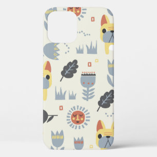 vintage French bulldog and Scandinavian flower ill iPhone 12 Case