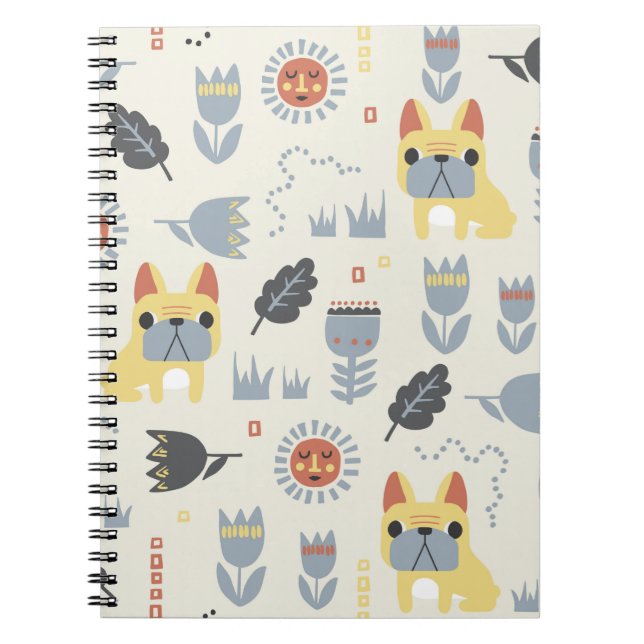 vintage French bulldog and Scandinavian flower ill Notebook (Front)
