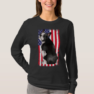 Vintage French Bulldog Dog American Flag Patriotic T-Shirt