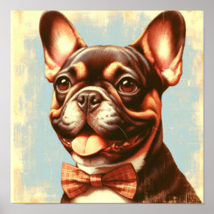 Vintage French Bulldog Painting Portrait Poster