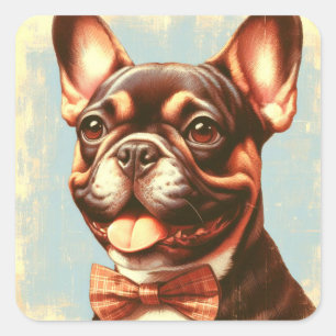 Vintage French Bulldog Painting Portrait Square Sticker