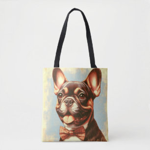 Vintage French Bulldog Painting Portrait Tote Bag