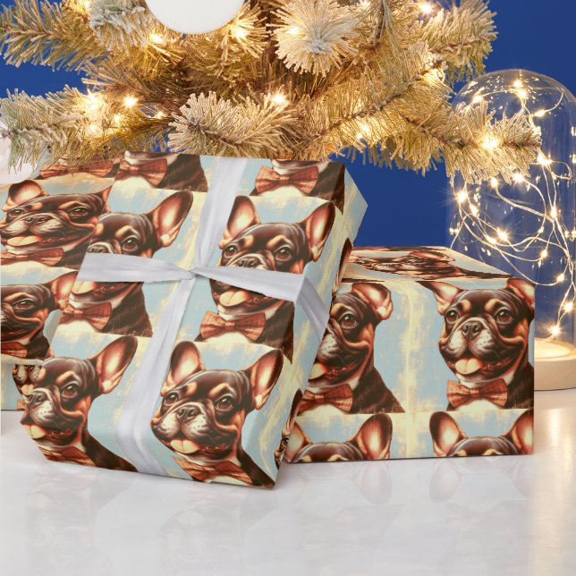 Vintage French Bulldog Painting Portrait Wrapping Paper (Holidays)