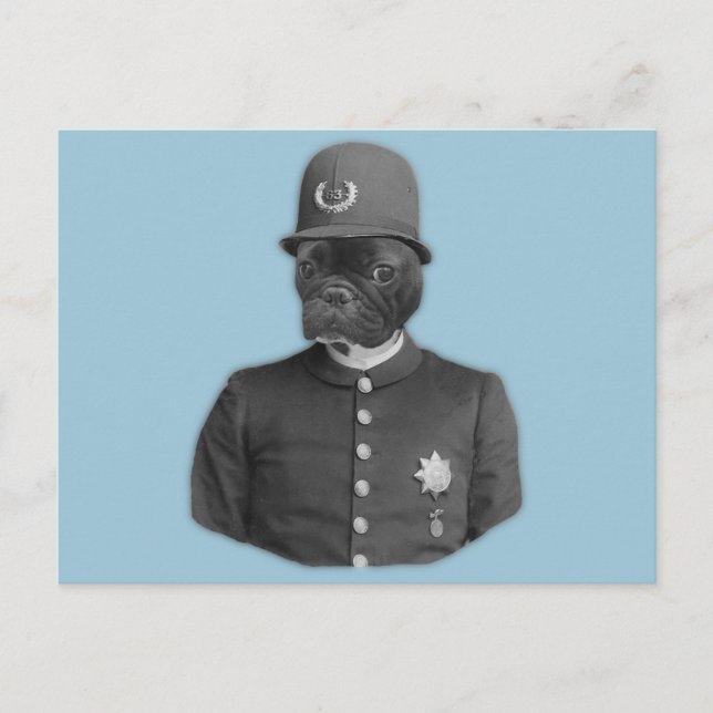 Vintage French Bulldog Policeman Postcard (Front)