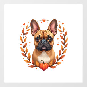 Vintage French Bulldog with Autumn Leaf Wreath and