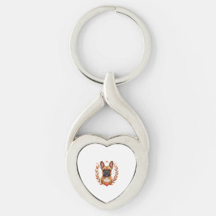 Vintage French Bulldog with Autumn Leaf Wreath and Key Ring
