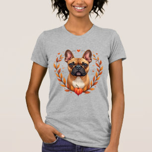 Vintage French Bulldog with Autumn Leaf Wreath and T-Shirt
