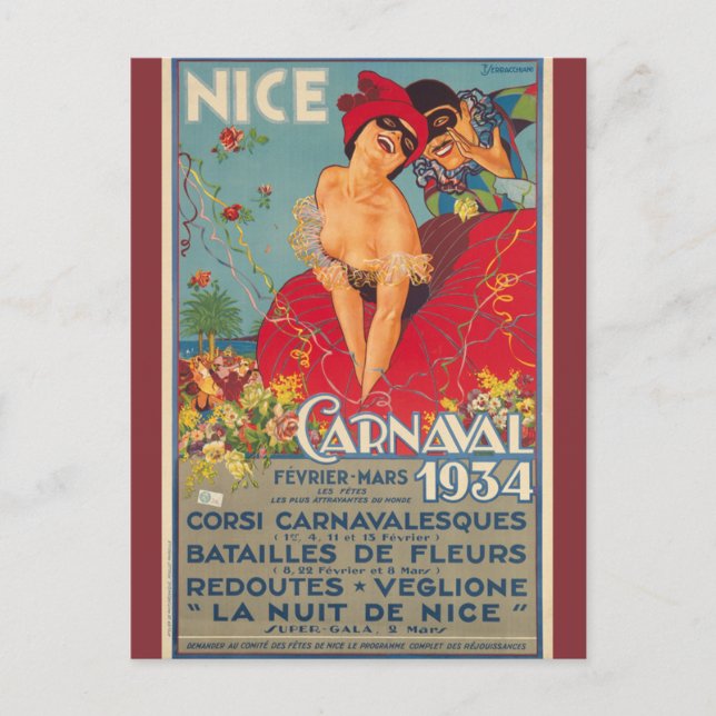 Vintage French Carnival Nice 1934 Postcard (Front)