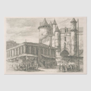 Vintage French Castle Etching Paris Decoupage Tissue Paper