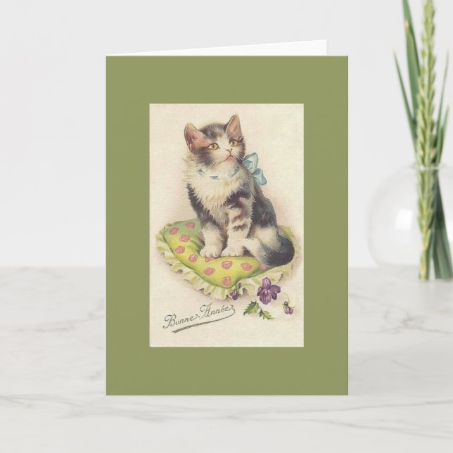 Vintage French Cat Bonne Année New Year Card (Front)