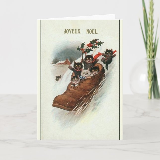 Vintage French Cats Christmas Greeting Card (Front)