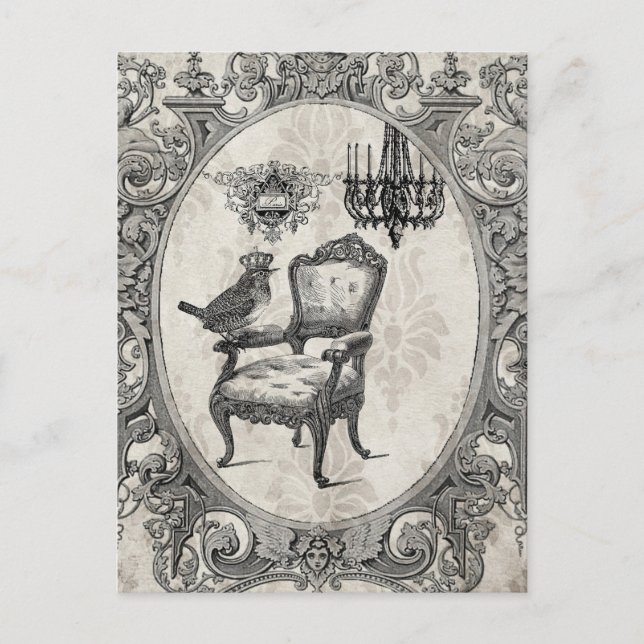 Vintage French chair and bird postcard (Front)