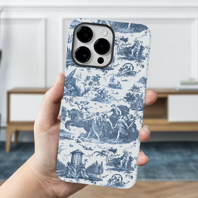 Vintage French Chariot of Dawn Toile de Jouy-Blue Case-Mate iPhone Case (Creator Uploaded)