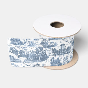 Vintage French Chariot of Dawn Toile de Jouy-Blue Satin Ribbon
