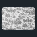 Vintage French Chariot of Dawn Toile de Jouy-Grey Bath Mat<br><div class="desc">Beautifully reconstructed seamless vintage French toile de jouy pattern inspired by Guido Reni's sculpture Le Char de L'Aurore ca 1790 copperplate engraving on textile. This intricate pattern features scenes of Greek gods and goddesses,  temples,  exotic animals,  mythical sea creatures and fantasy landscapes.</div>