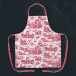 Vintage French Chariot of Dawn Toile de Jouy-Red Apron<br><div class="desc">Beautifully reconstructed seamless vintage French toile de jouy pattern inspired by Guido Reni's sculpture Le Char de L'Aurore ca 1790 copperplate engraving on textile. This intricate pattern features scenes of Greek gods and goddesses,  temples,  exotic animals,  mythical sea creatures and fantasy landscapes. Strap colour is customisable.</div>
