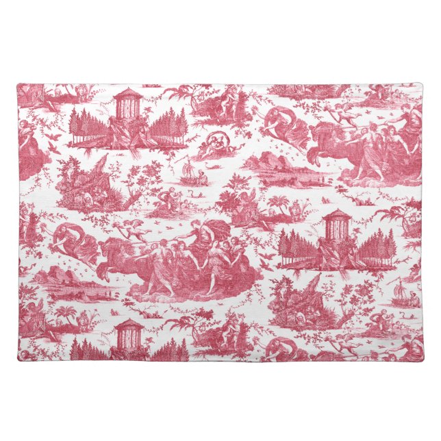 Vintage French Chariot of Dawn Toile de Jouy-Red Placemat (Front)