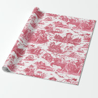 Vintage French Chariot of Dawn Toile de Jouy-Red